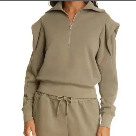 FRAME Military Green Quarter Zip Long Sleeve Sweatshirt Size Small - Picture 1 of 6